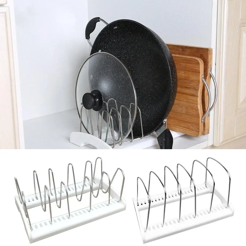 

Home Gadget 5-grid Stainless Steel Lid Storage Rack Adjustable Baking Kitchen Pan Pot Plate Storage Stand Holder Accessories