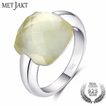 MetJakt Natural Citrine Gemstone 925 Sterling Silver Rings with Natural Lemon Stone for Women Fine Jewelry