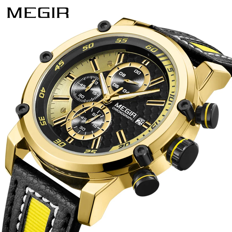 

MEGIR 2019 Hot Sale Men's Fashion Watches Luminous Quartz Waterproof leather Wristwatch Luxury Sport Casual Relogio Masculino