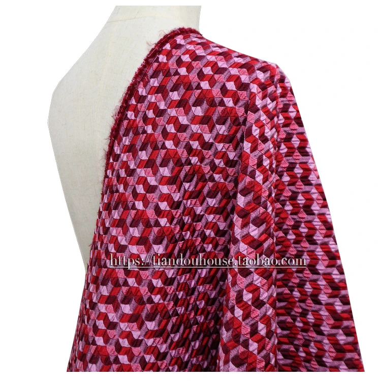 

130cm Width Small Cubes Print Polyester Brocade Jacquard Fabric for Woman Autumn Winter Dress Skirt Coat Sewing-AF933
