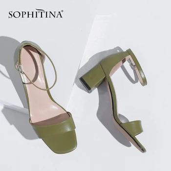 

SOPHITINA Casual Genuine Leather Solid Ladies Sandals Fashion Buckle Strap Square Heel Shoes Basic High Heel Women Sandals SO200