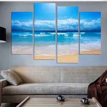 

Fashion beach prints home decor decoration picture Beautiful canvas art cheap chinese oil painting 4 pcs/set no frame wholesale