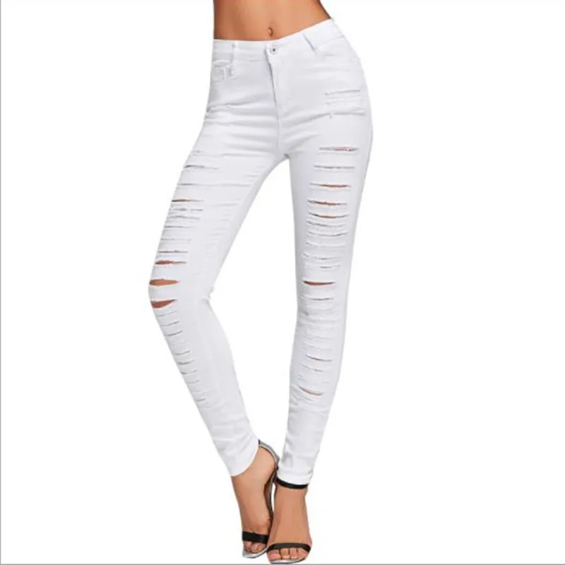 брюки женские рваные джинсы с высокой талией штаны шаровары тонкие джинсы женские большие размеры одежда для женщин белые джинсы с дырками