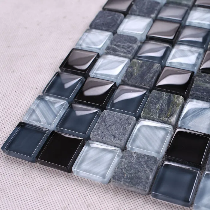 

black crystal Glass Grey Marble Stone mosaic tiles backsplash kitchen wall tile sticker bathroom floor tiles free shipping