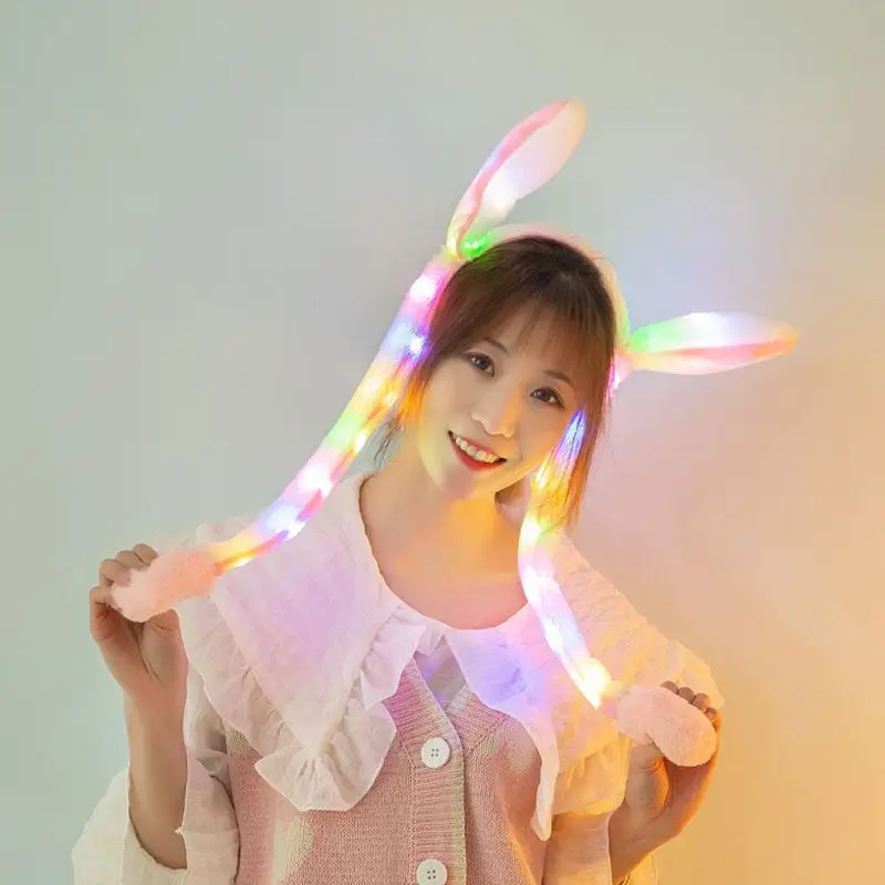 

Yfashion Cute Funny Girl Inflatable Rabbit Ear Hat Women Electrically Luminescent Moving Ears Summer Fashion Girls Women Hats