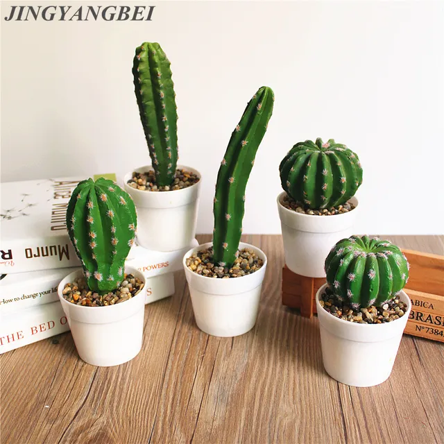 1 Set Artificial Cactus Potted Plant Vase Simulation Tropical Plants 1 Set Artificial Cactus Potted Plant Vase Simulation Tropical Plants Wedding Decoration For Home Office Table