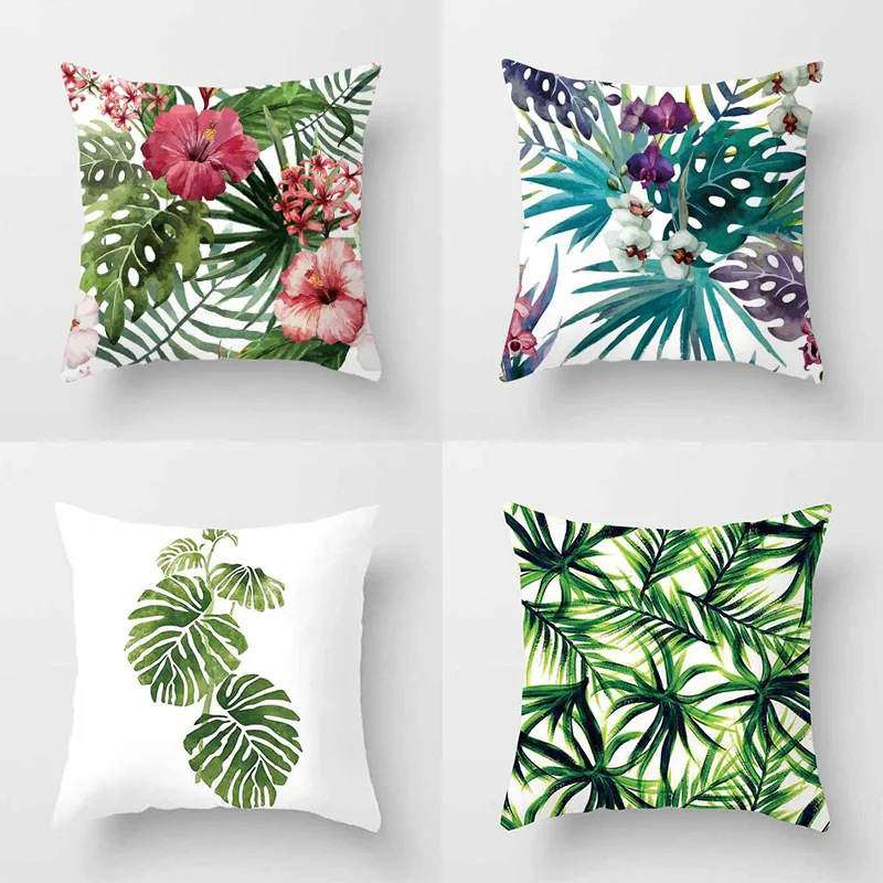 YWZN Tropical Plants Pillow Case Polyester Decorative Pillowcases Green