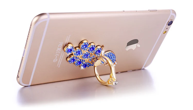 Luxury Diamond 360 Degree Metal Finger Ring Holder Peacock Ring for iPhone 6 6s 7 8 Plus X Redmi 4X Honor 9 P20 S9 Stand Holder