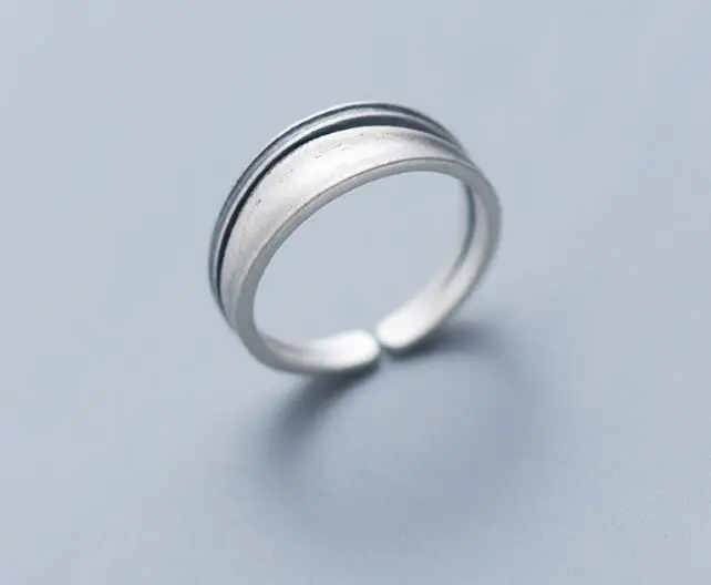

RETRO 100% Authentic REAL.925 Sterling Silver Double rows Irregular geometric Line Adjust Rings GTLJ1625