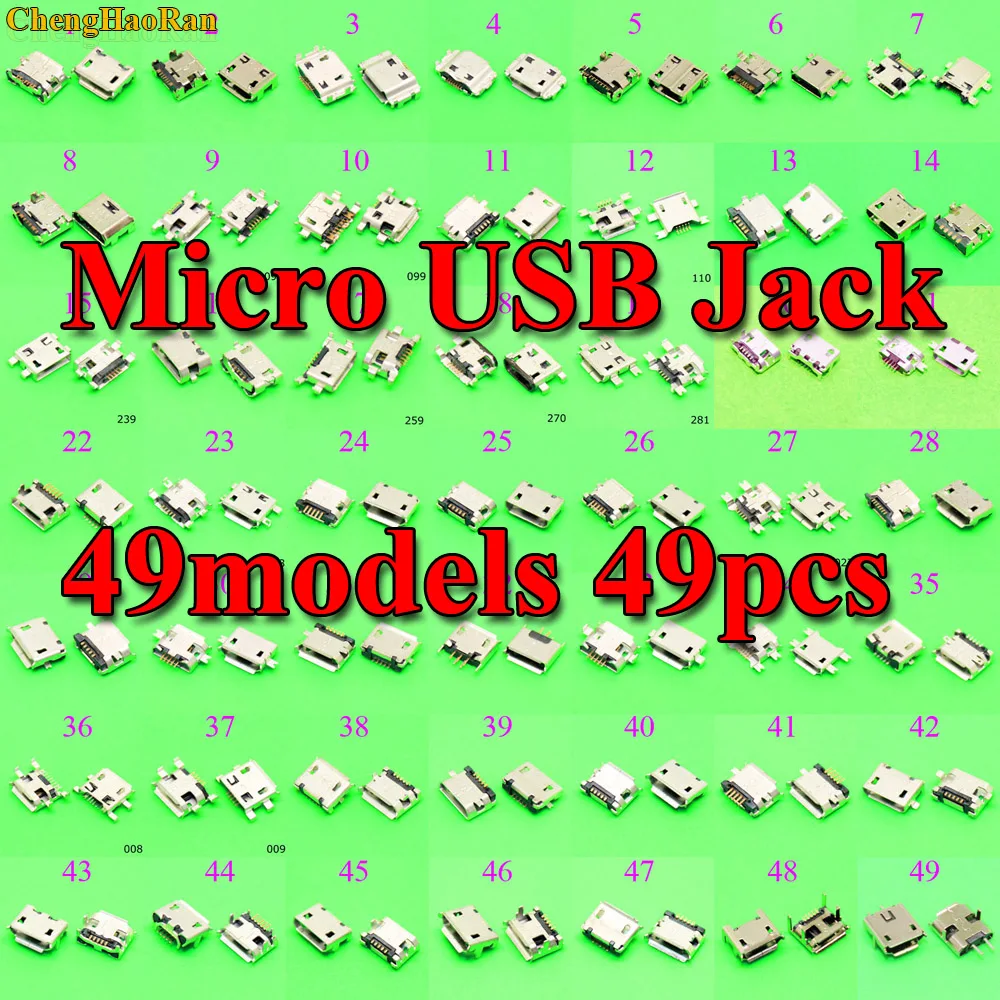 

49models Mini Micro USB connector jack Charging port socket power v8 plug For Samsung Lenovo Sony HUAWEI mobile phone tablet