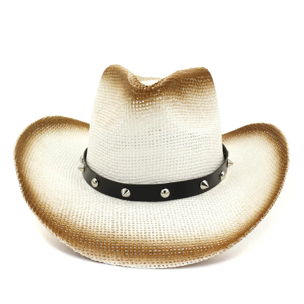 قبعات رعاة البقر الغربية قبعة الصيف قبعات من القش للرجال النساء بارد قبعة الشمس خمر بو حزام جلد مع برشام سيدة رسمت شاطئ قبعات قبعات رعاة البقر الغربية قبعة الصيف قبعات من القش للرجال النساء بارد قبعة الشمس خمر بو حزام جلد مع برشام سيدة رسمت شاطئ قبعات