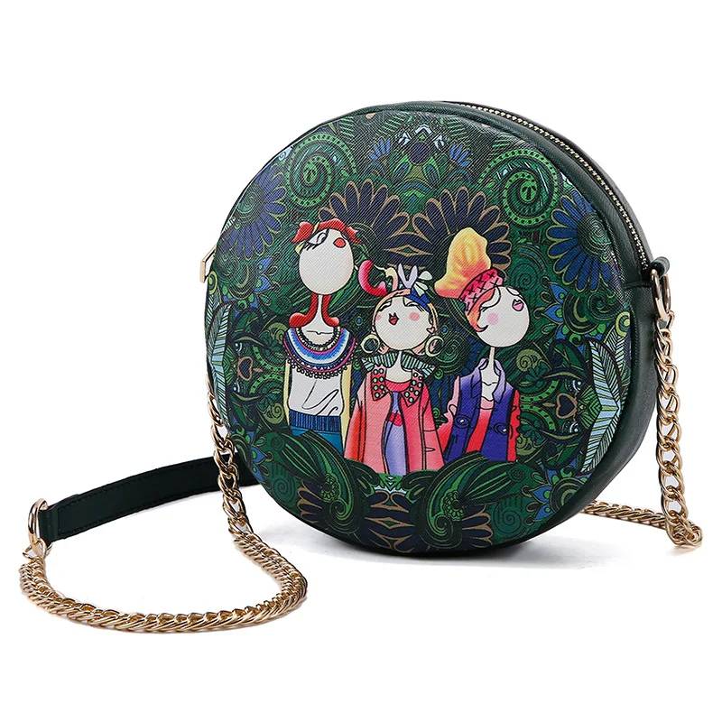 

New Round Beach Bag Circle Bolso Mujer Women Handbag Colorful Flower Pattern Female Message Shoulder Crossbody Bags sac a main