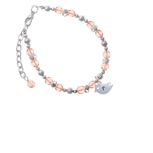 Silvertone Little Bird Initial - R - Pink Beaded Bracelet
