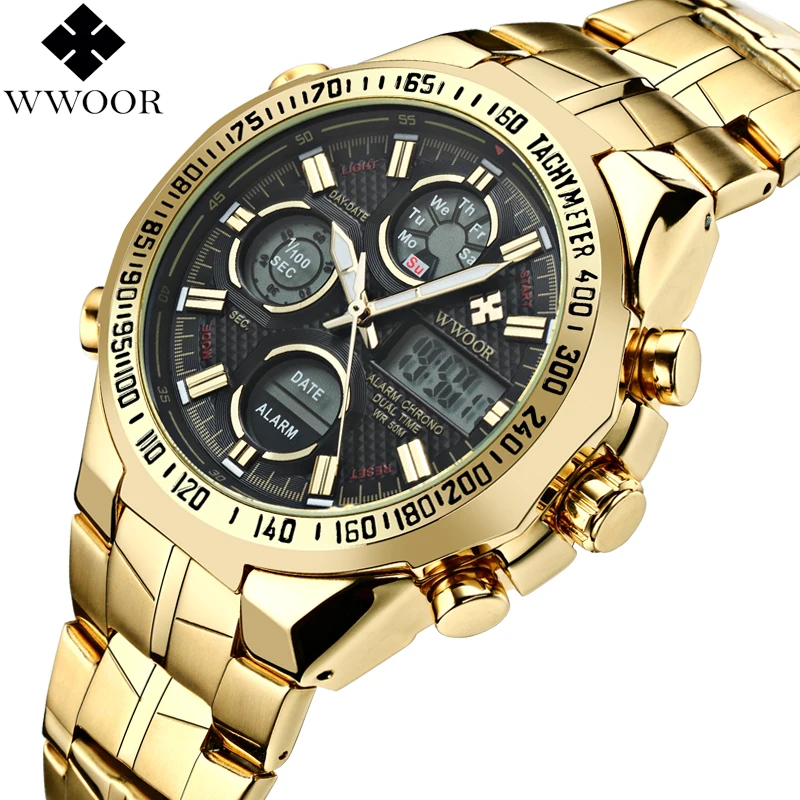 

Top Brand Luxury Watches Men Quartz Analog LED Digital Clock Mens Watch Gold Male Military Wrist Watch WWOOR Relogio Masculino