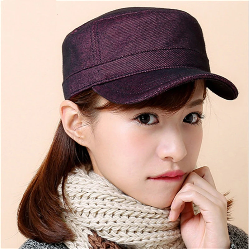 

Fashion baseball cap women spring summer and autumn solid color flat top hat women's and ladies adjustable prevented bask hats