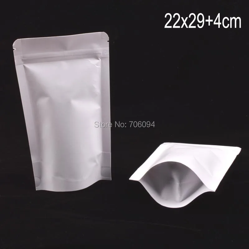 

50PCS 22*29+4CM Zip lock Stand Up white kraft Bag 8.7''*11.4'' Moisture-barrier Food Kraft Bag