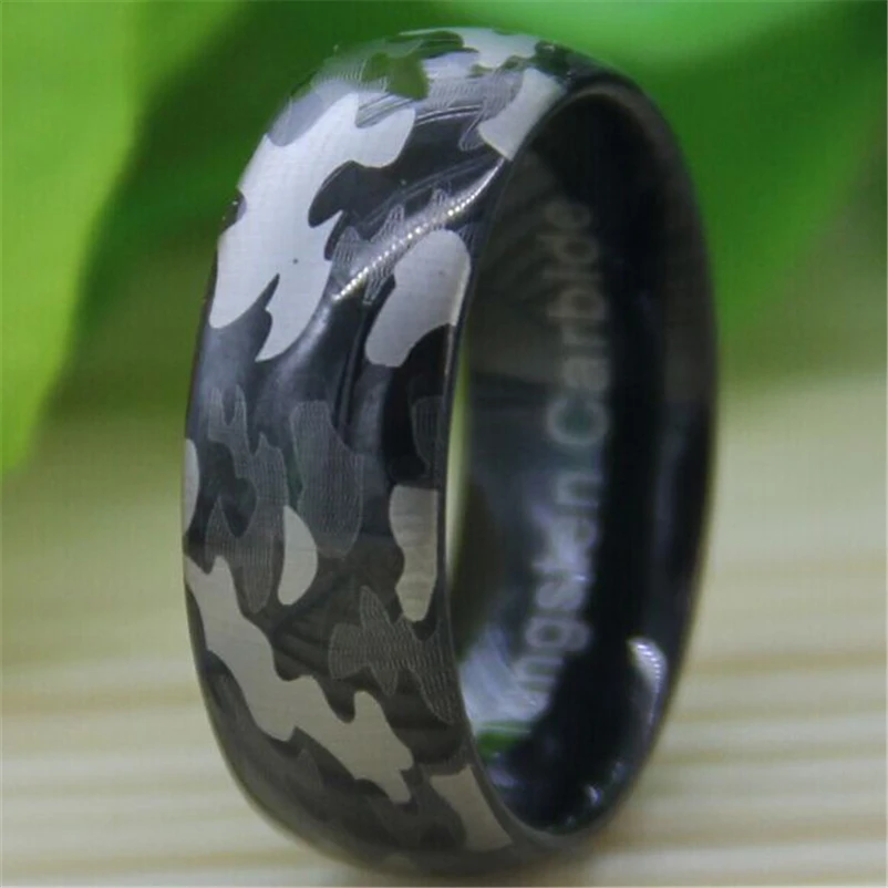 Free Shipping Top Quality Fine Jewelry Hot Sales 8MM Black Dome The Camo Military Engraved Men