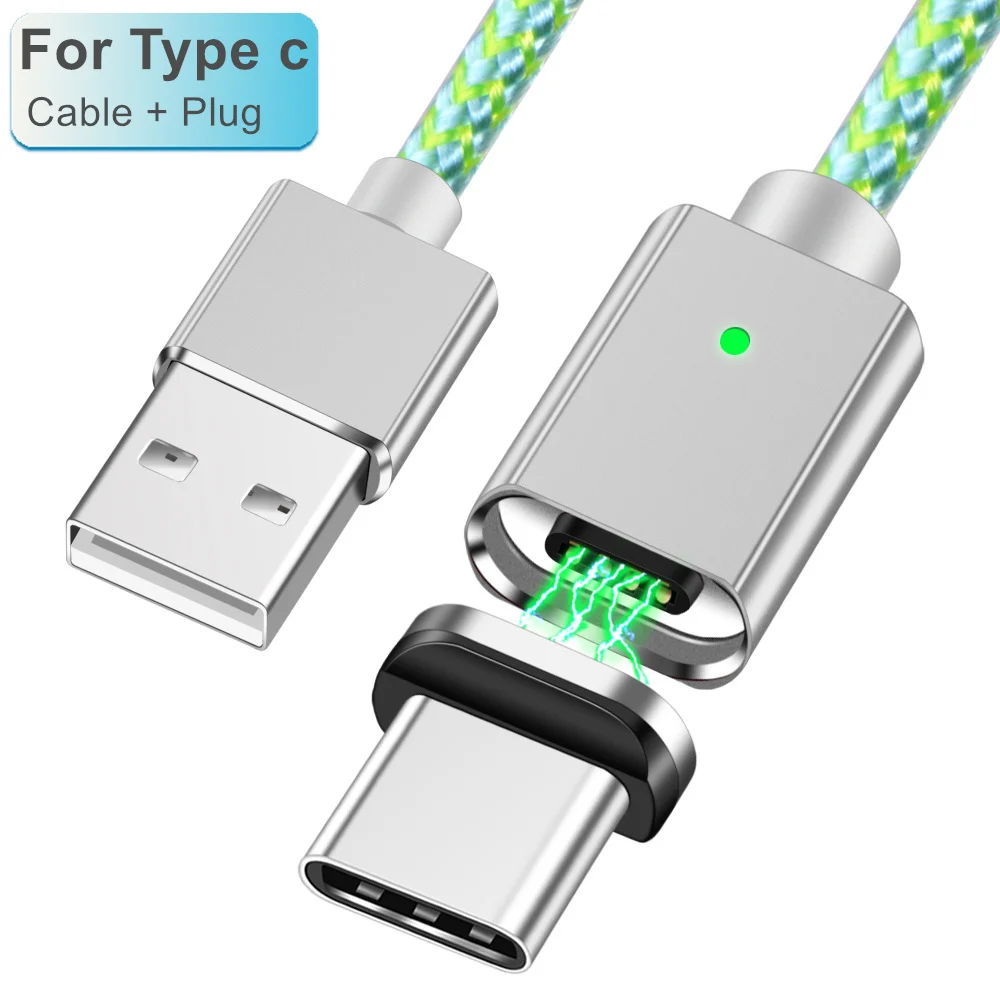 Олаф 3 в 1 светодиодный магнитный USB кабель для iPhone Micro usb type C Магнитный кабель 3 А кабели для быстрой зарядки и синхронизации данных Шнур для быстрой зарядки - Цвет: Green Type C Cable