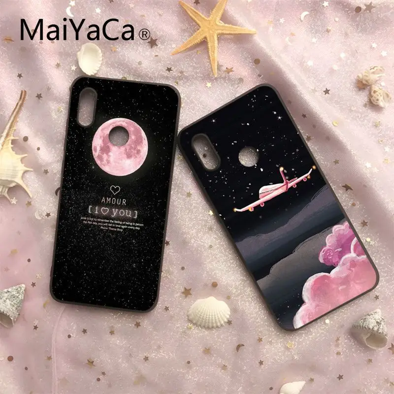 

MaiYaCa Air Plane Pink Moon DIY Black Soft Case Cover For Xiaomi 6 6plus 6X 8 8SE MI Note2 3 Redmi Note 4 5 Redmi5 5plus