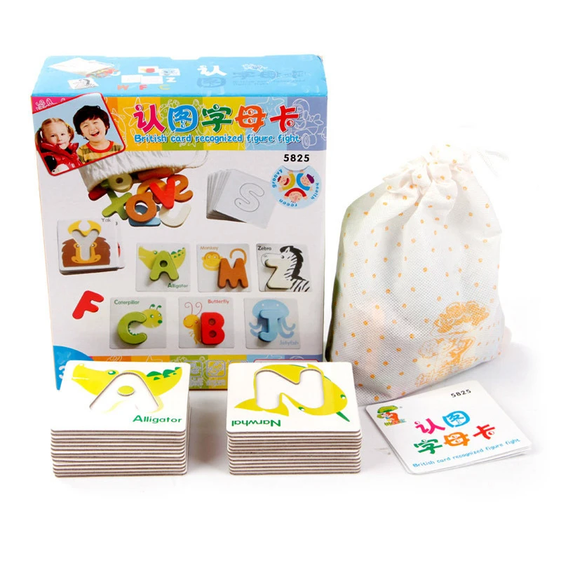 Wooden Baby Puzzle Toys Alphabet Paired Cartoon Animal Learn Alphabet Card Animals Jigsaw Puzzle Early Educational Toys For Kids