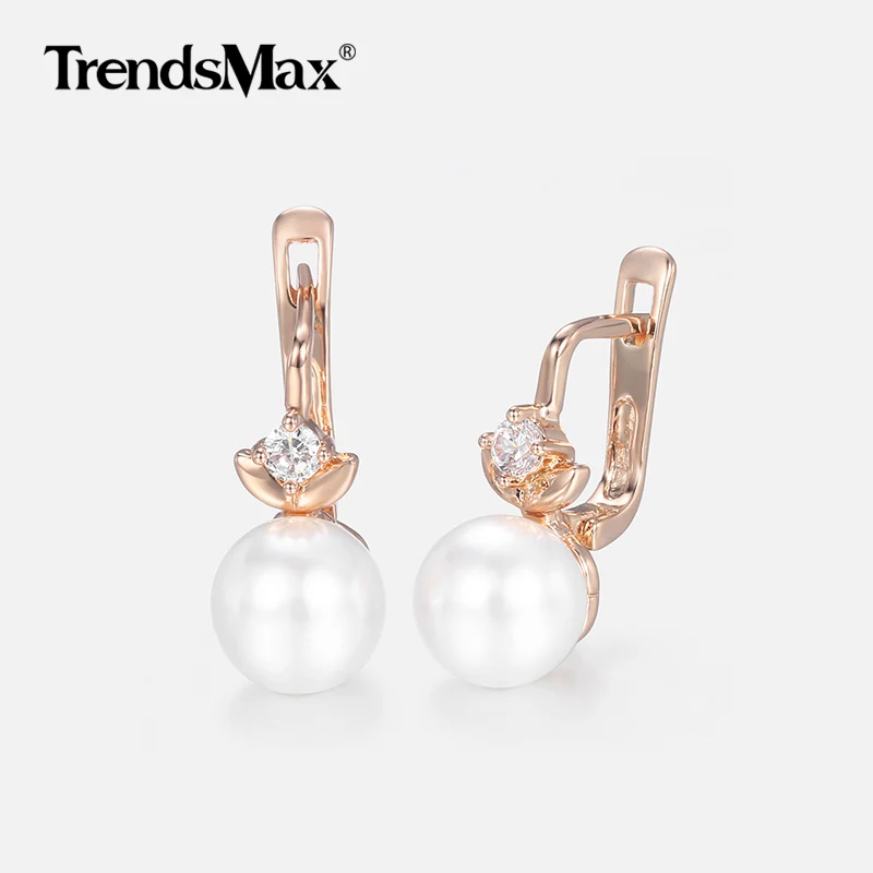 

Pearl Earrings For Women Girls 585 Rose Gold Cubic Zirconia Earrings Women's Hot Party Wedding Jewelry Gifts For Women KGE174
