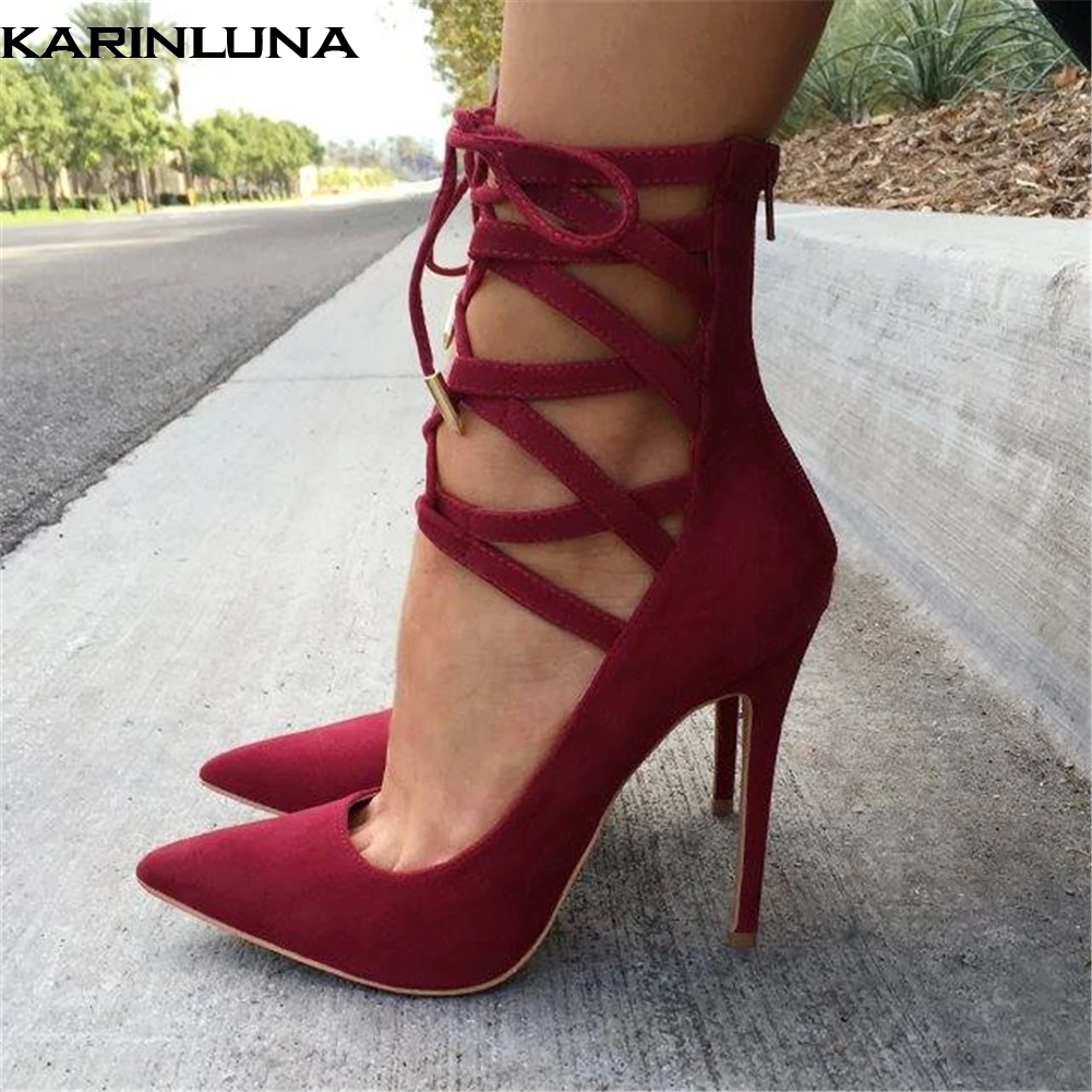 

Karinluna Brand Design Big Size 47 Pointed Toe Sandals Woman Shoes High Heels Gladiator Party Shoes Woman Pumps
