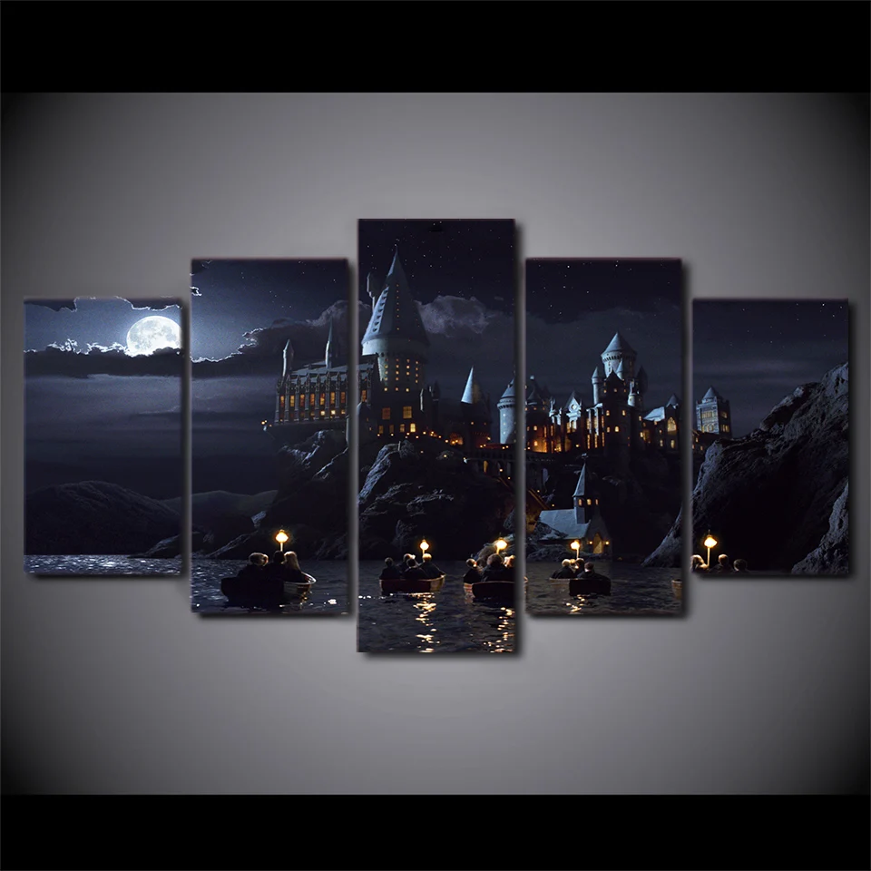 HD Printed 5 piece canvas Harry Potter School Castle Hogwarts Painting
