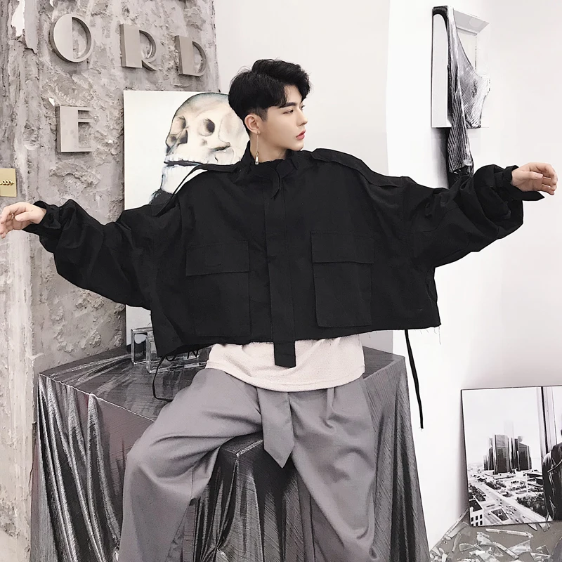 

Oversized Short Jacket Men Fashion Hip Hop Casual Loose Jacket Male Streetwear Batwing Sleeve Coat Spring Autumn Overcoat