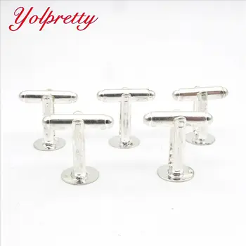 

Yolprtty New Fashion wholesale 10mm 5pcs Silver iron Cufflinks Settings Blank/Base,Fit 10mm Glass Cabochons,Buttons;Ring Bezels