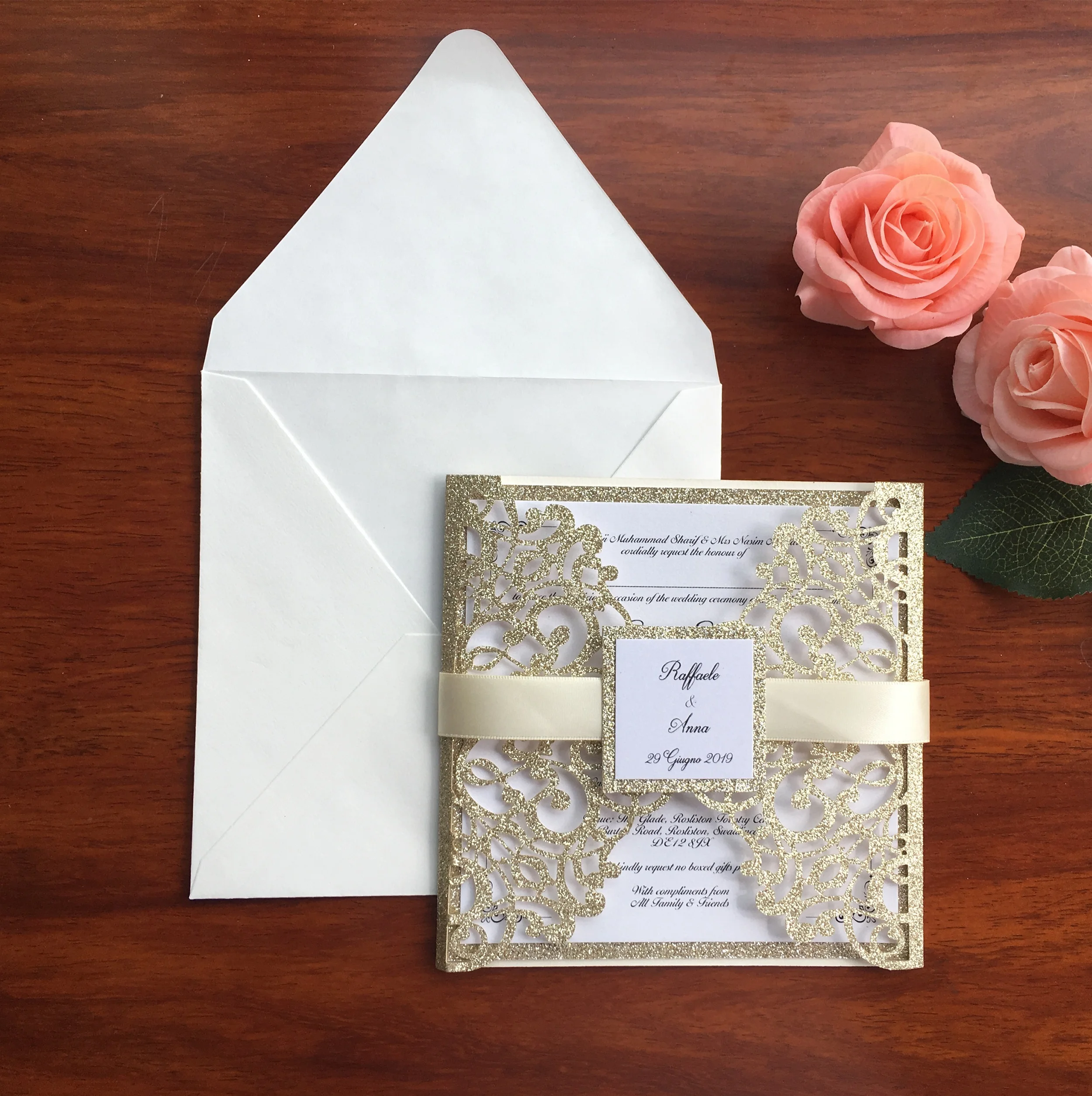 Лазерная резка под заказ блестящие приглашения на свадьбу с биркой, роскошные свадебные пригласительные открытки, 100 шт, экспресс