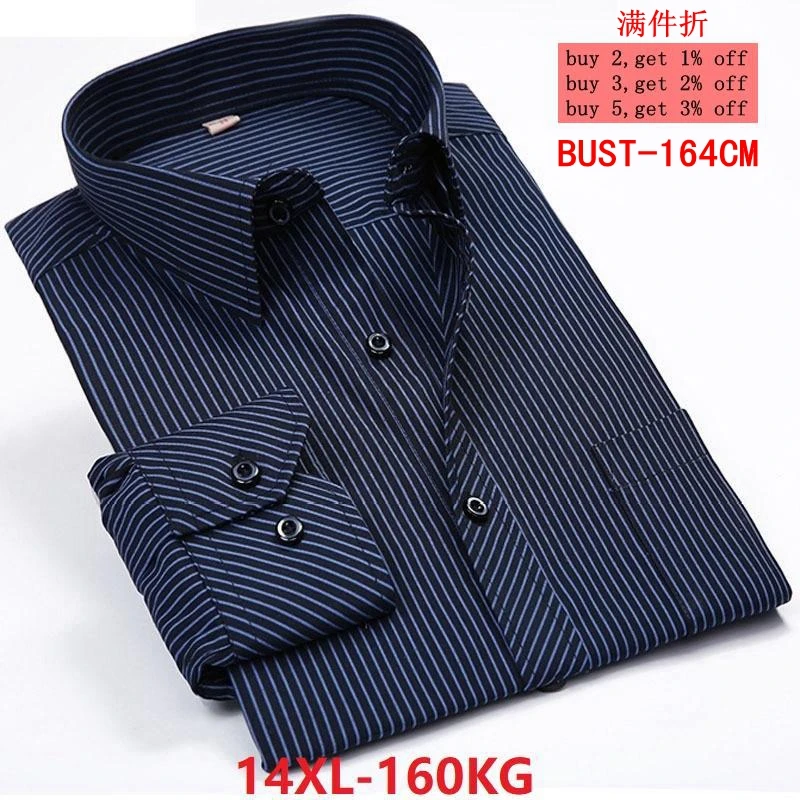 

11XL 12XL 13XL 14XL men's autumn and winter long-sleeved lapel stripes business casual light blue formal shirt 9XL