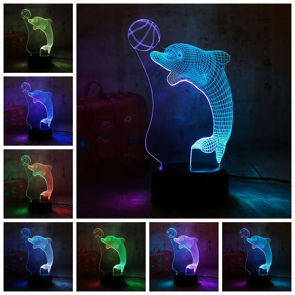 Новинка милый Дельфин игровой шар 3D LED ночник Lihgt 7 цветов смешанные два цвета s Beauty
