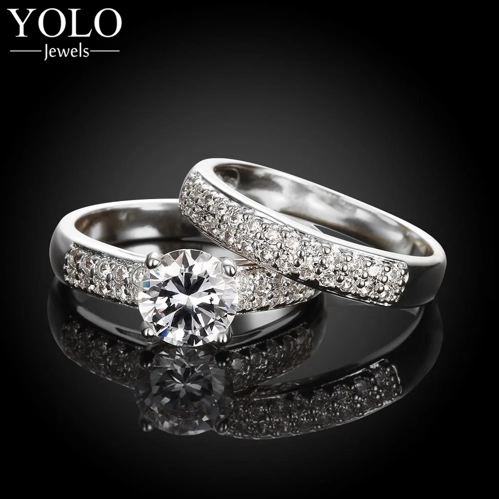 2 шт штабелируемое винтажное серебрянное кольцо из нержавеющей стали для женщин блестящее Кристальное роскошное кольцо с кубическим цирконием с серебряным покрытием