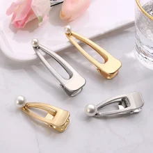 1 шт., модные женские металлические золотистые Серебристые шпильки для волос, полые заколки-утконосы, заколки для волос, аксессуары для волос из жемчуга