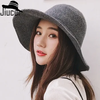 

, Korea Artistic Simple Bucket Hat Solid Color Wool Knitted Bucket Hat Children Big-Brimmed Foldable Warm Beanie Winter