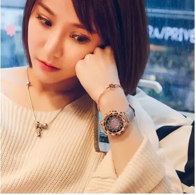 

Fashion Women Leather Band Flower Rhinestone Wrist Watches Luxury Casual Female Quartz Watch Relogio Feminino Drop Shipping