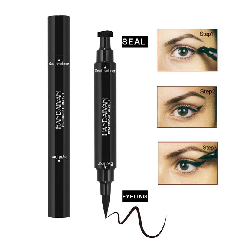 1 Pcs Double-Headed Seal Black Eyeliner Triangle Seal Eyeliner 2-in-1 Waterproof Eyes Make kit with Eyeliner Pen Eyeliner Stamp