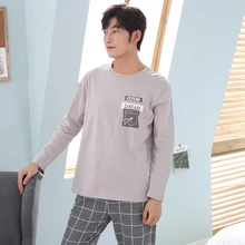 Повседневные хлопковые Пижамные комплекты в клетку для мужчин; коллекция года; сезон осень-зима; пижама с длинными рукавами и круглым вырезом; одежда для сна; Мужская домашняя одежда; домашняя одежда