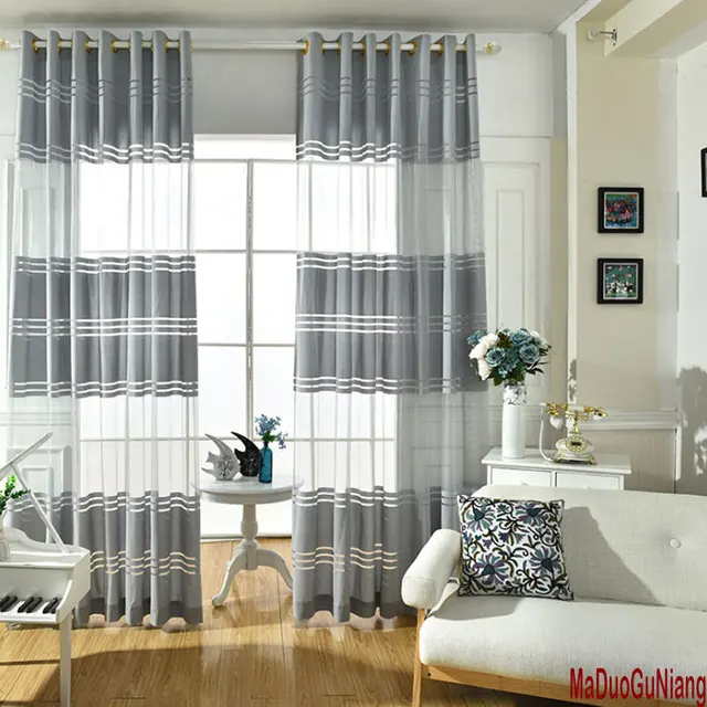 Sheer Curtain Grey Striped Voile Korean Past Living Room Bedroom Sheer Curtain Grey Striped Voile Korean Past Living Room Bedroom Bay Window Terraces Finished Tulle