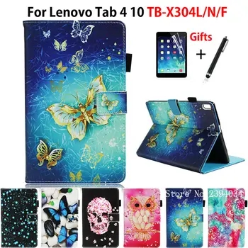 

Case For Lenovo TAB4 Tab 4 10 TB-X304L TB-X304F TB-X304N 10.1" Cover Funda Tablet Owl butterfly Stand Skin Shell+Stylus+film