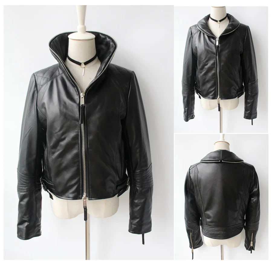 genuine sheepskin leather jacket with real big raccoon fur collar (22)