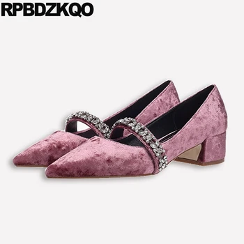 

Footwear Diamond Wedding Suede Pumps Pink Rhinestone Pointed Toe European Party Prom Small Size Ladies Dress 33 Metal Mary Jane