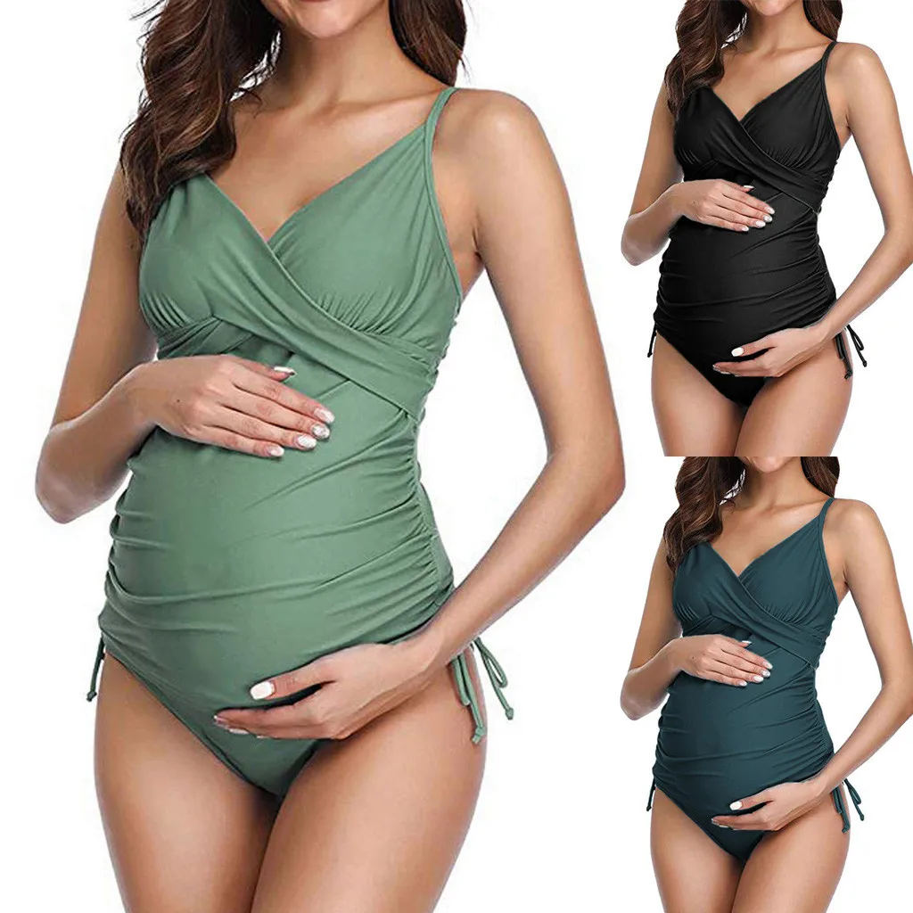 Купальник для беременных модные, пикантные купальники для будущих мам Для женщин Повседневное, одноцветное, с рисунком, купальники-бикини купальник пляжный костюм для беременных בגד ים להריון