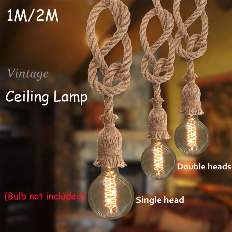 2018 New E27 Industrial Rope Pendant Lamp Retro Vintage Edison Hemp Ceiling Light Fixture