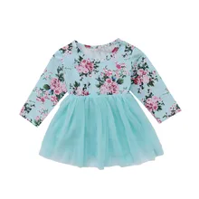 PUDCOCO/Новинка; милое праздничное платье из тюля с длинными рукавами и цветочным рисунком для маленьких девочек; одежда из хлопка; Возраст 0-18 месяцев