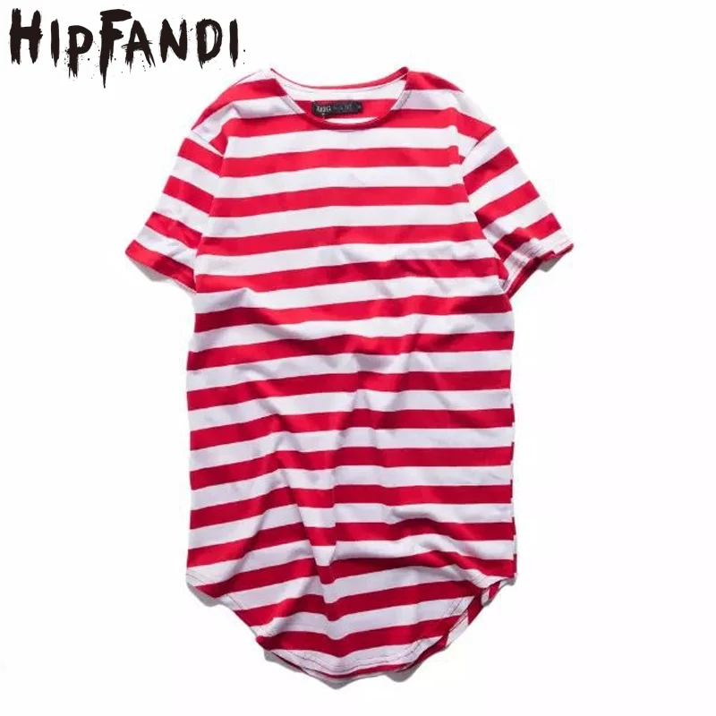 

HIPFANDI Mens Urban Style Clothing Longline T Shirts Extended Hipster Hip Hop Swag Short Sleeve Striped Oversized Tee T shirt