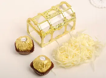 

20pcs top grade golden silvery transparent plastic treasure chest wedding candy box gift boxes