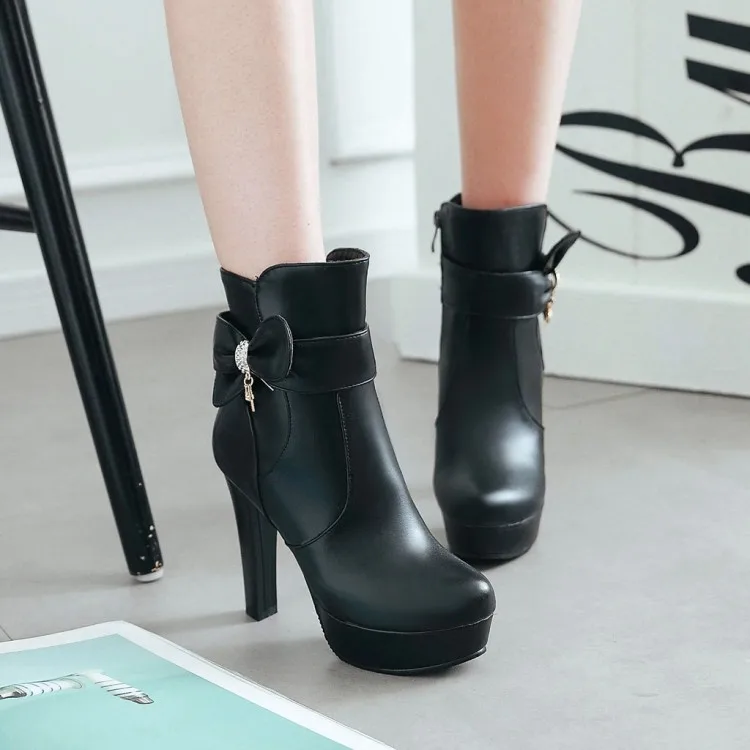 

Big Size 11 12 13 14 Euro-American wind round-head round-heel waterproof platform side zipper bow boots