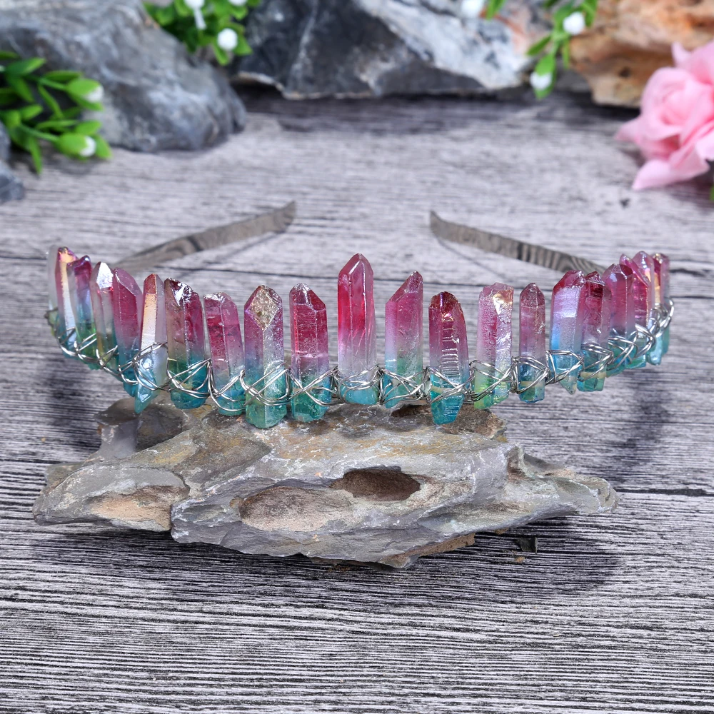 

Rainbow Tiara Crystal Natural Quartz Crystal Crown Quartz Tiara Crystal Crown Crystal Headpieces Mermaid Wedding Accessories