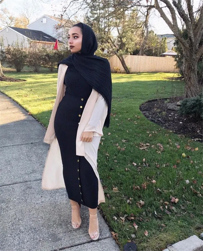 Женская мусульманская юбка с пуговицами Soild Abaya Дубай Турция турецкая исламская